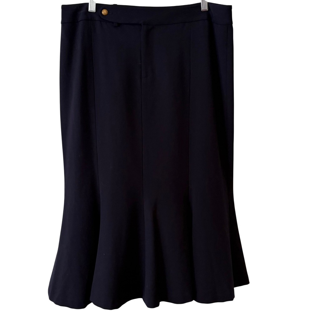 Lauren Ralph Lauren Navy Midi Office Classic Wool Trumpet Skirt in Size 12